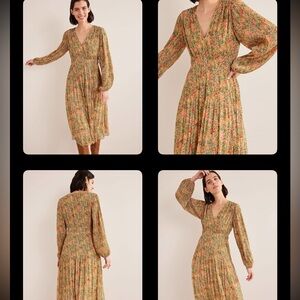 Boden Green and Red Floral Long Sleeve Dress